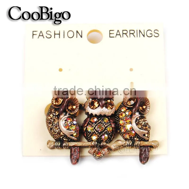 Fashion Jewelry Three Bling Charming OWL Shape Design Brooch Party Promotion Gift Apparel Accessories