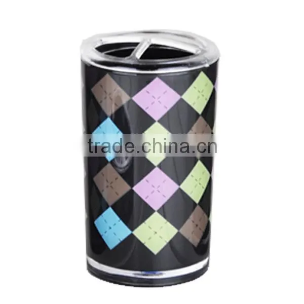 Popular rhombus black plastic bath accessories toothbrush holder with cover