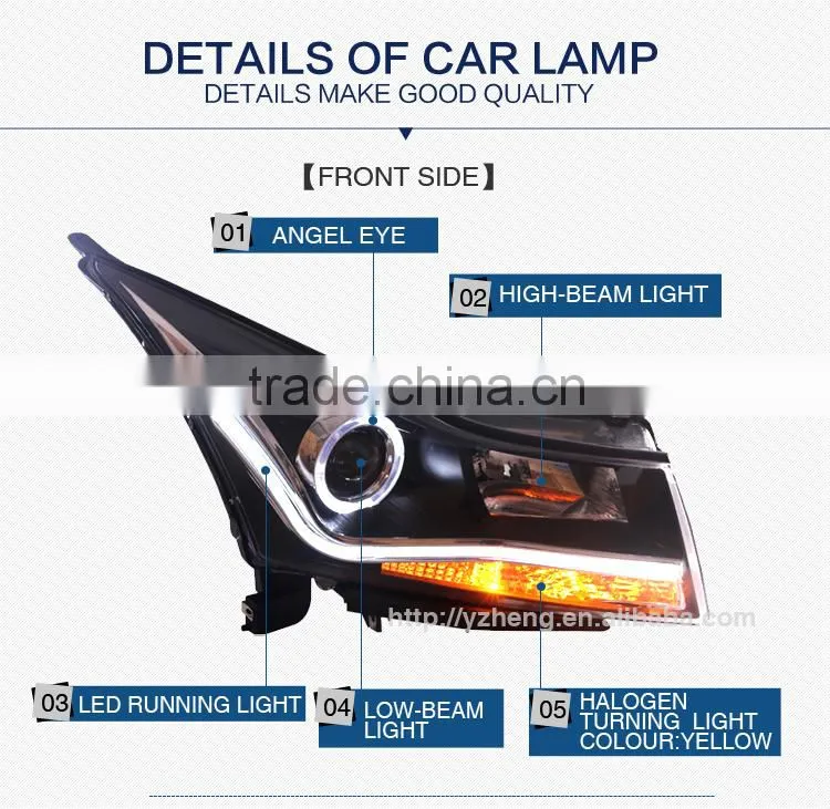 Made in CHina new type brighter light bar headlamp halogen bi xenon projector headlight for Chevrlet cruze led headlight