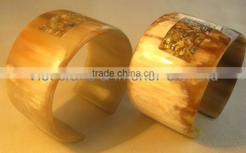 Buffalo horn cuff bracelet with Abalone chased