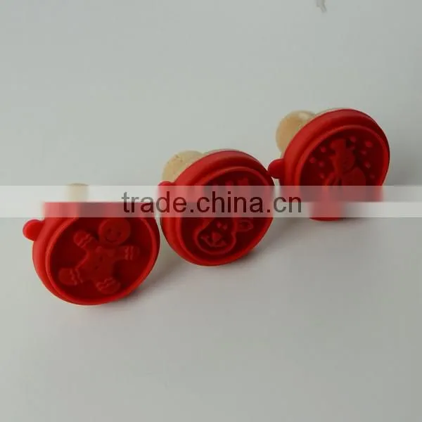 Christmas shaped silicone cookie stamp with wooden handle set