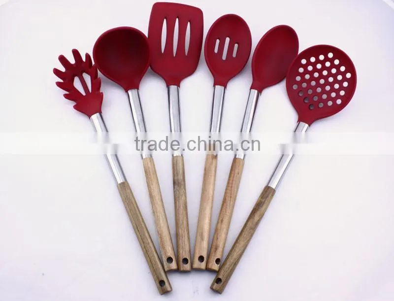 Premium Silicone Kitchen Utensil Food Grade With Wood Handle