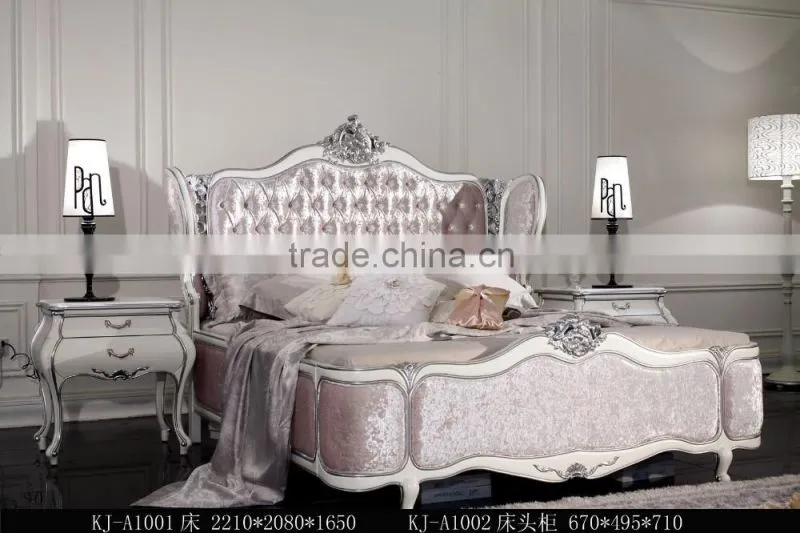 Manufacturer direct supplier Modern elegant France type bedroom furniture Bed Bedside table Wardrobe Dressing table Bench