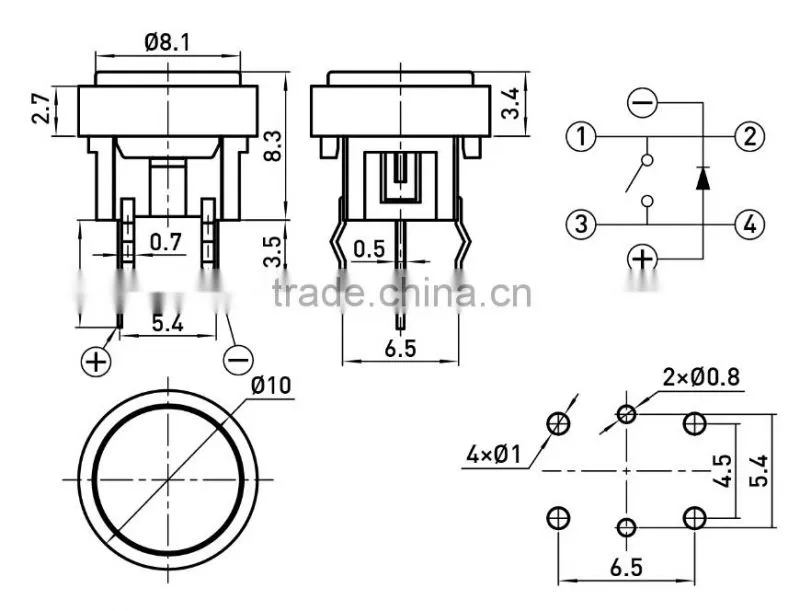TSL06121-1020 Black sheath and transparent cap illuminated led Tact Switch