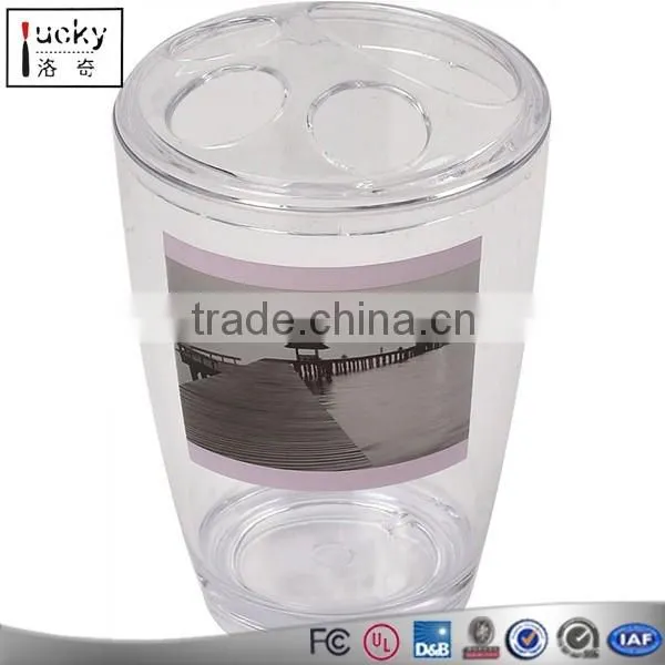 Clear Acrylic Printed Toothbrush and Toothpaste Holder