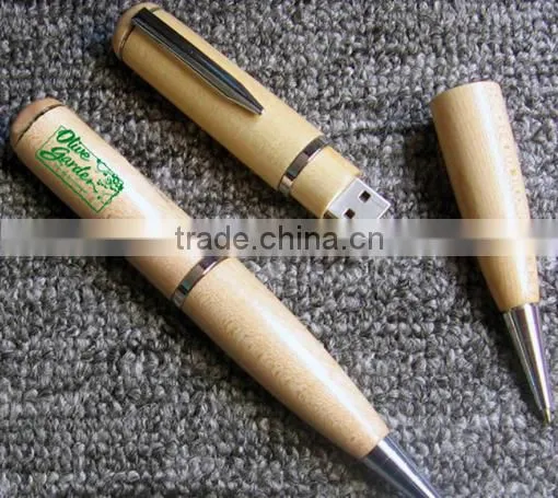 Multifunctional wooden pen shape usb flash drive with costom logo