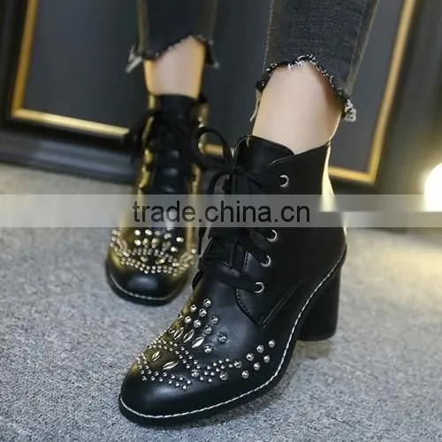 2016 Comfortable Chunky heel ankle boots lace up martin boots for hot-selling PJ4391