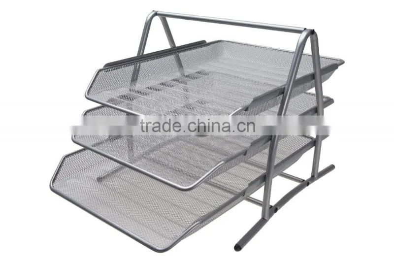 EasyPAG 4 in 1 Mesh Desk Organizer , 1 Document Letter Tray 1 Pencil Holder 1 Stick Note Holder 1 File Stacking Sorter , Sliver