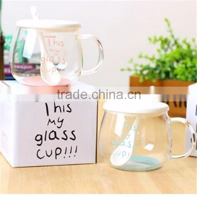 High borosilicate material creative fruit glass cup with ceramic spoon and lid for restaurant