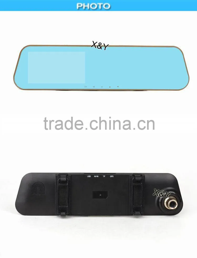 dvr h 264 anti-glare blue glass car rear mirror dvr ,dual lens optional XY-G500