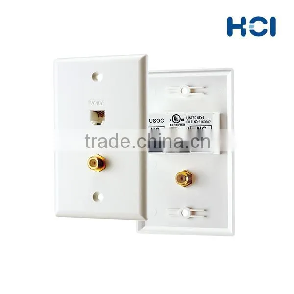 US Type 2 Port TV and RJ45 8P6C Voice Faceplate