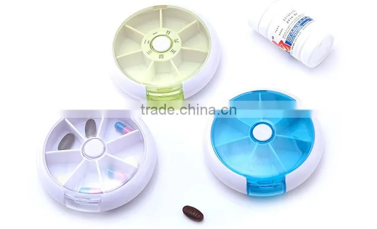 Children plastic portable round buckle up 7 day pill box