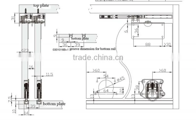hot sale furniture wardrobe hardware for sliding door fittings with soft close