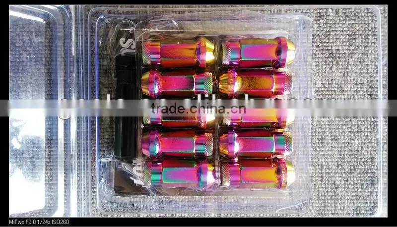 Auto Wheel Lug Nuts M12 x 1.25 45 mm , steel, rainbow color, 20 pcs incl. dual adapter