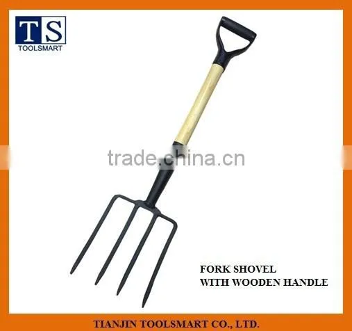 GARDEN TOOL FORK SHOVEL WITH WOODEN HANDLE