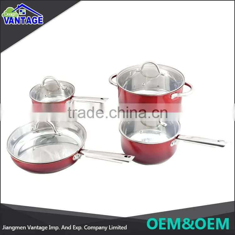 Hot sale 8pcs 316 Stainless steel cookware color coating non-stick cookware