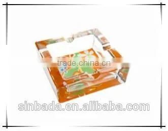Glass ashtray with decal on bottom ,high quality glass ashtray,Promotion colord glass ashtray