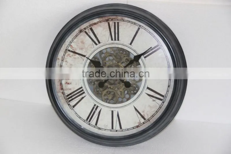 antique miror wall metal clock with wheel gear decor