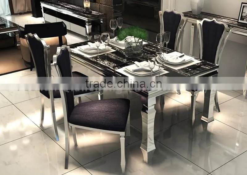 mirror sivler stainless steel 20mm marble dining table set
