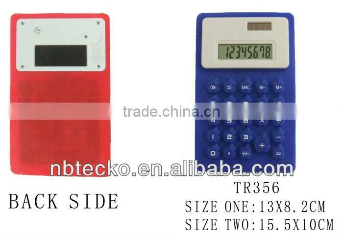 Plastic dual powered 8 digits flexible silicon calculator