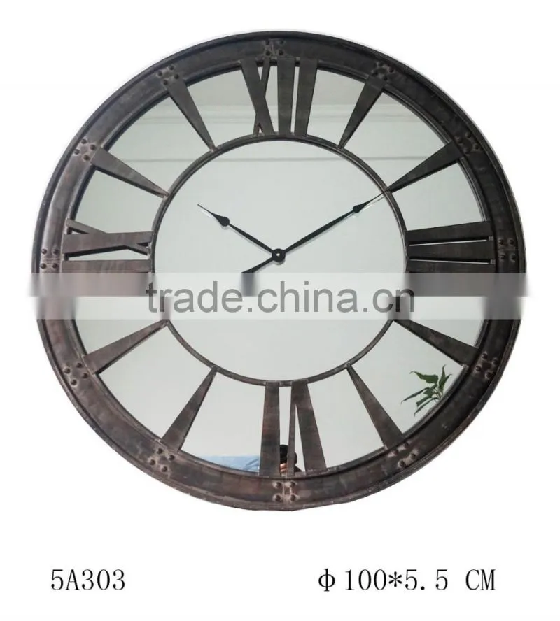 recycled round black metal vintage wall clock factory sell