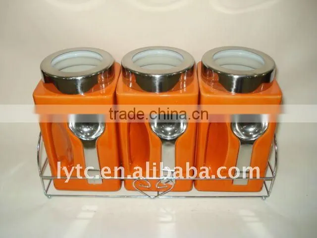 ceramic canister with metal rack