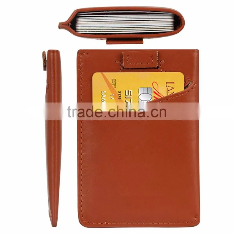 Mens Pull Tab Sleeves Wallet Slim Leather RFID Blocking Card Holder