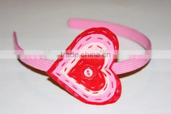 2017 new hot fashion latest design China fabric craft handmade kids hair decor felt cheap wholesale red heart headband for girls