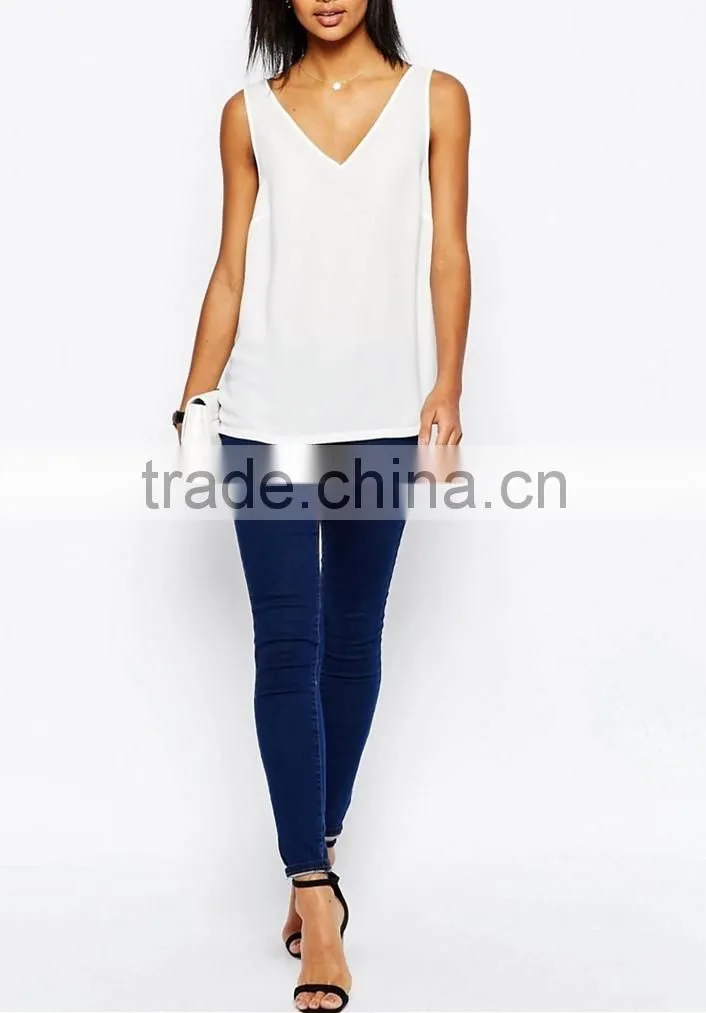 V Front and V Back fashion women white Vest