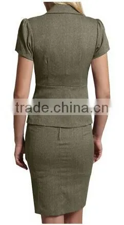 women fitted short sleeve blazer and skirt set ,ladies office wear uniform