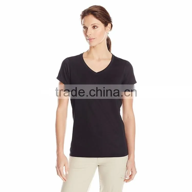 OEM and ODM welcomed Cotton Spandex White / Grey Plain Womens Deep V Neck short sleeve T Shirt