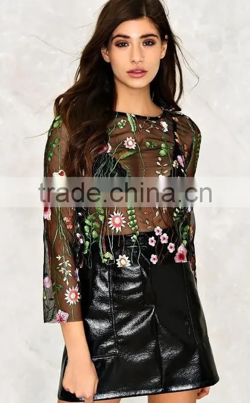 Runwaylover 107 Ladies 2017 Summer Lace Embroidery Transparent Blouse