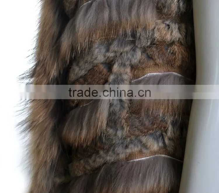 YR645 Unique Design Rabbit and Raccoon Real Fur Vest
