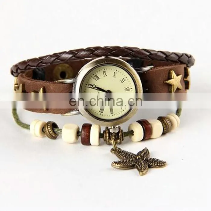 Wholesale ladies women fashion genuine charm lretro Genuine leather vintage watch