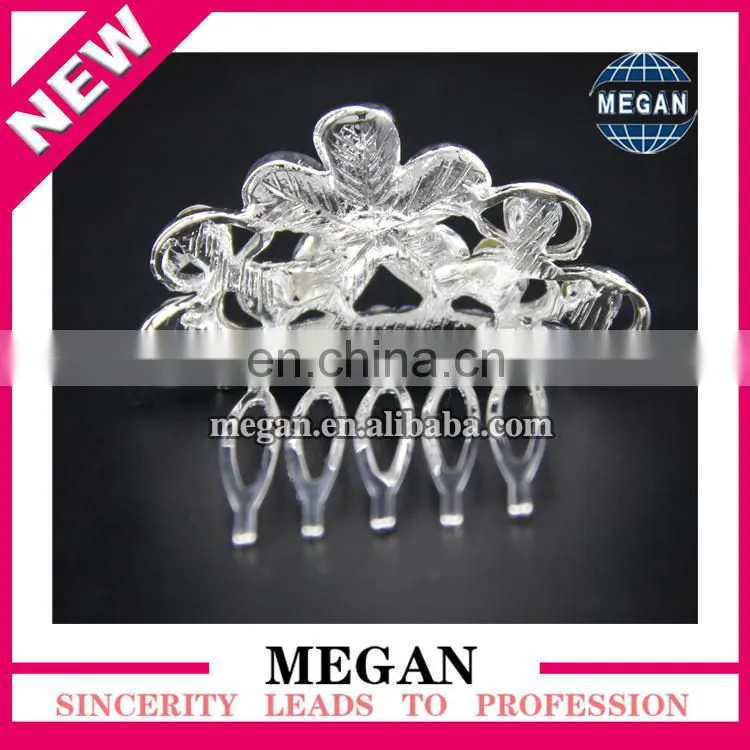Gorgeous crystal bridal flower hair accessories metal side hair combs for princess