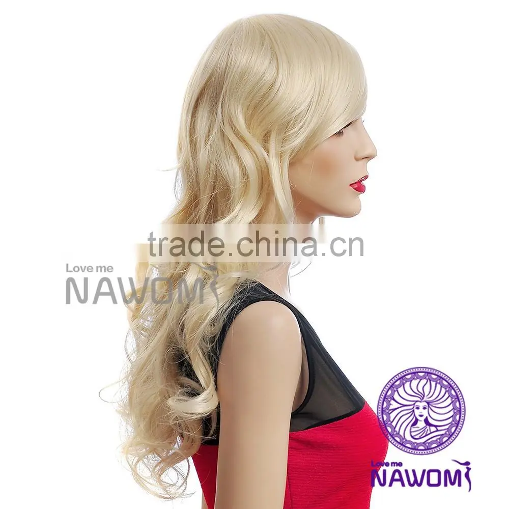 Fashion ladies long curly hair inclined bang fleeciness and big waves wig