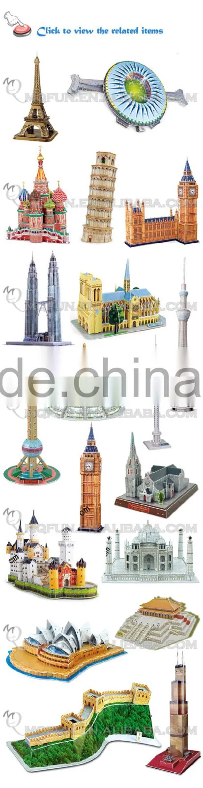 Mini Qute Oriental Pearl Tower building block world architecture 3d paper model cardboard puzzle educational toy NO.G168-6