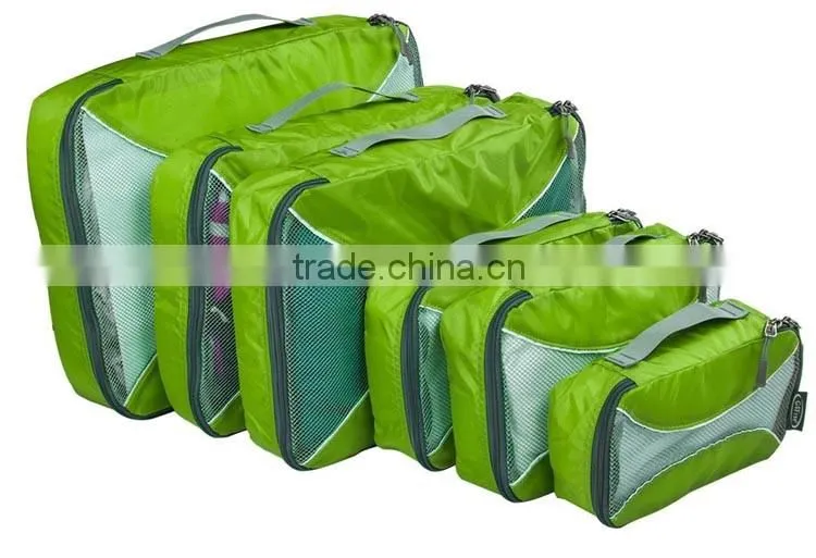 high quality Unisex 5 Piece Packing Cubes for travel,cheap wholesale green polyester travel packing cubes