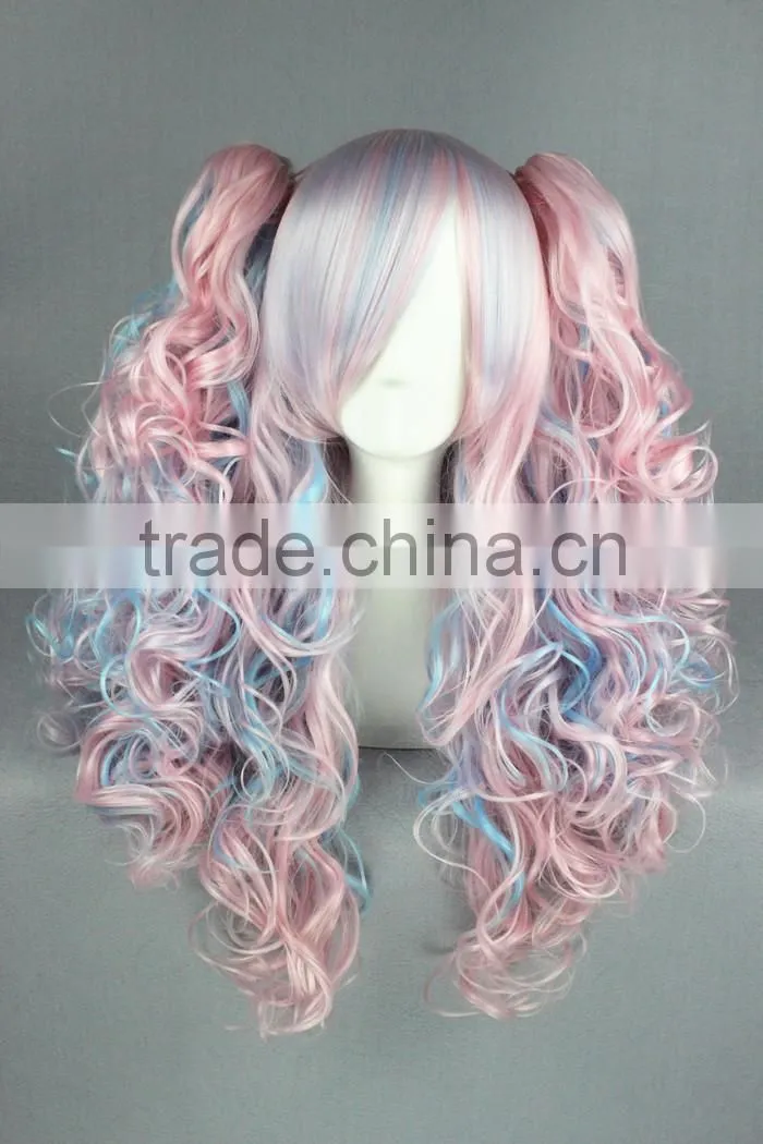 medium multi color lolita 70CM+50CM tonytail wave Clip On Ponytail Hair wig