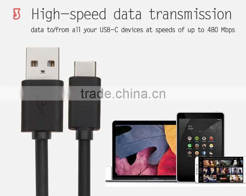 White super speed usb sync & charge cable usb 3.1 type c to usb 2.0 A Type