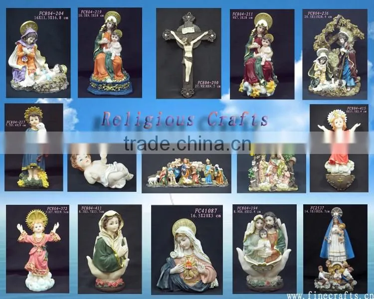 Polyresin religious holy cup with saint figurine for sale