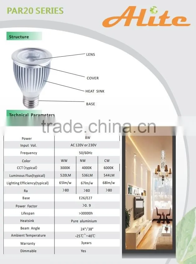 energy star 8W UL E343952 COB led par20