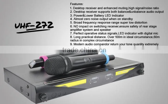 High Sensitive Metal Construction Professional Microfone UHF-272