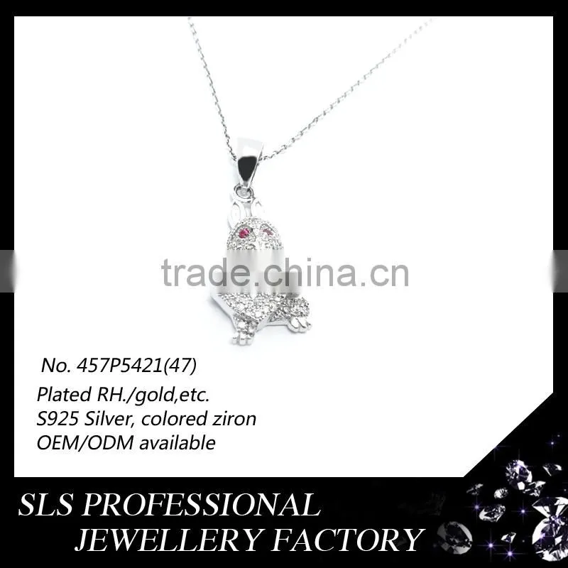 Fashion and cute necklace pendant Rabbit with a heart in hand zircon prong 925 silver jewelry pendant in guangzhou wholesale