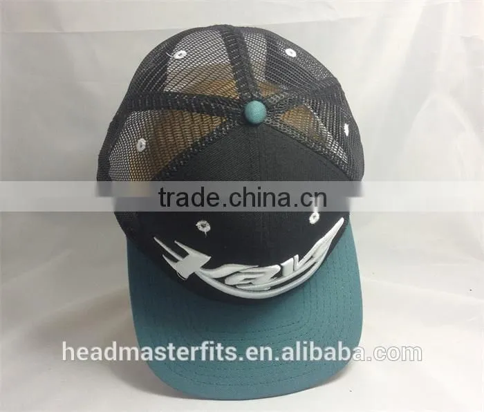 wholesale custom blank plain 3D embroidery flat brim trucker cap mesh cap