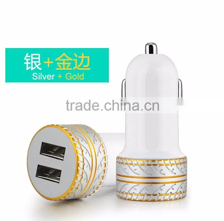 Coteetci 4.8A High Speed Tire Texture Design Aluminum Dual USB Ports Universal Car Charger For Samsung/iPhone/HTC/LG TB-0190