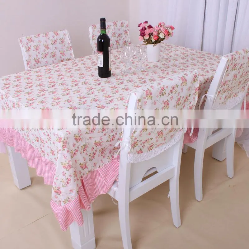 100% Polyester TC CVC Flower Design Printed Tablecloth and Chair Cover