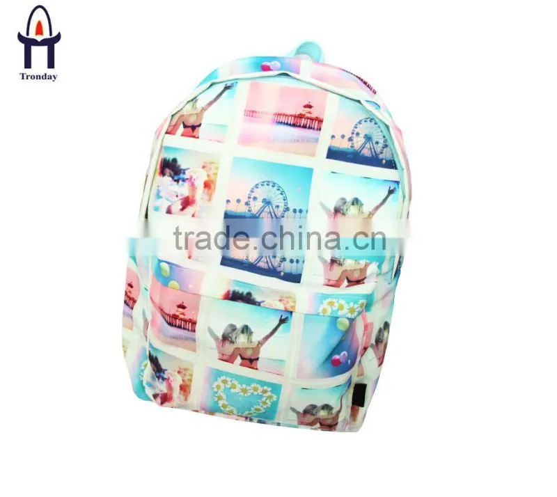 2015 hot heat transfer printing canvas school backpack