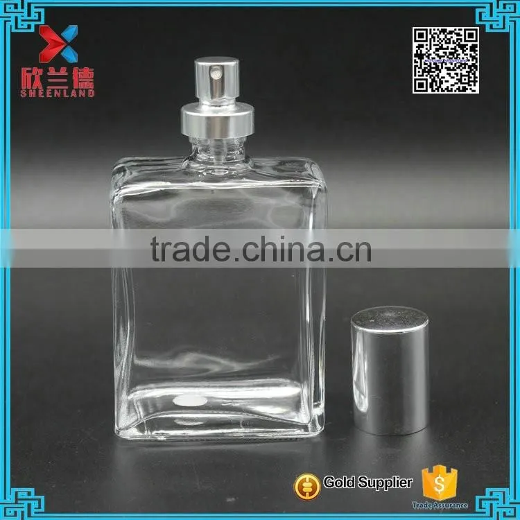 wholesale 100ml clear Empty rectangle perfume glass bottle with pump sprayer