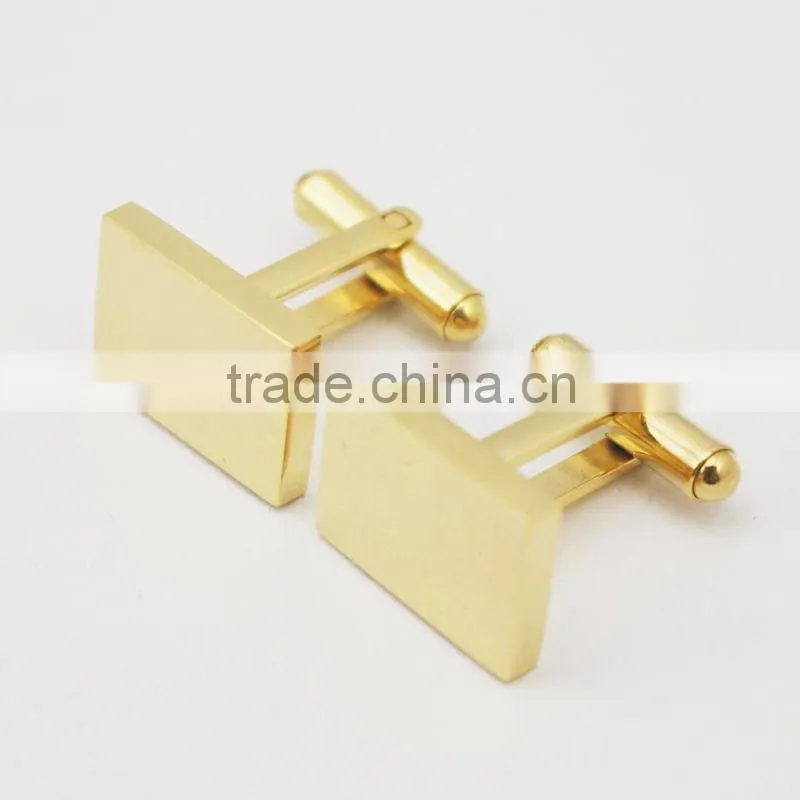 316L Stainless steel gold rectangle cufflink custom engrave logo gold cufflinks